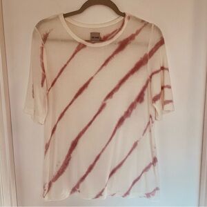 NIC+ZOE Short Sleeve White Sweater With Pink Tie Dye Design, Size M